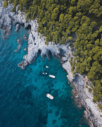 Coast, aerial view, blue sea HD phone wallpaper