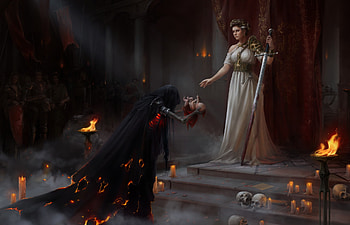 Death and Victory, victory, copil, child, art, baby, diana khomutina, girl, death, dark, dearh, fantasy HD wallpaper