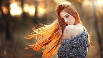 Orange Hair Girl In Autumn Nature, girls, model, autumn HD wallpaper