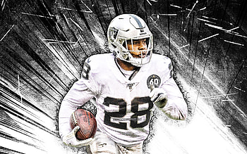 Josh Jacobs, grunge art, Las Vegas Raiders, american football, NFL, running back, Josh Jacobs Las Vegas Raiders, white abstract rays, Josh Jacobs HD wallpaper