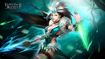Freda, sword, league of angels, fantasy, green, game, girl HD wallpaper