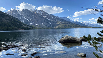 Jenny Lake in the Grand Tetons, landscape, clouds, sky, rocks, mountains, usa HD wallpaper