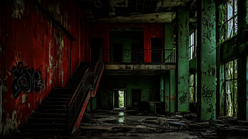 Forsaken Halls — Abandoned Building, Stairs, Graffiti, Urban Decay HD wallpaper