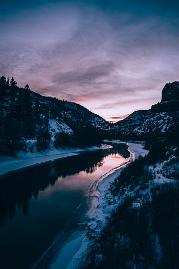 Landscape, Nature, Rivers, Mountains, Twilight, Snow, Dusk HD phone wallpaper