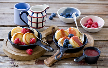 Pancakes, fruit, breakfast, food HD wallpaper