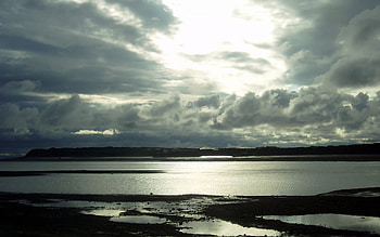 Low Tide Sunset, sea, white, grey, tide, low, lake, clouds, water, sunset, ocean HD wallpaper