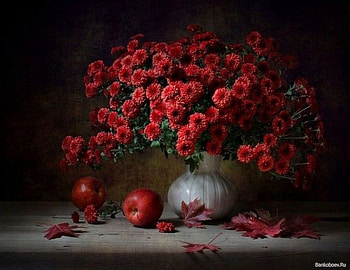 Still life, Bouquet, Red, Apples, Flowers, Vase HD wallpaper