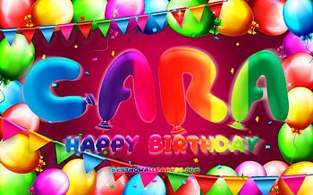 Happy Birtay Cara, , colorful balloon frame, Cara name, purple background, Cara Happy Birtay, Cara Birtay, popular american female names, Birtay concept, Cara HD wallpaper