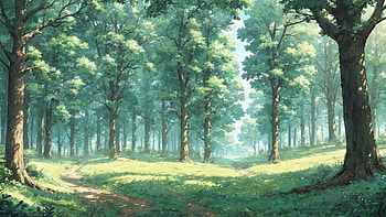 Green Forest, forest, Anime, tree, green, green anime, anime forest HD wallpaper