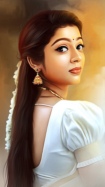 Varsha Bollamma 6363, Beauty, actress, beautiful, Varsha Bollamma, saree, drawing, mallu, Painting HD phone wallpaper
