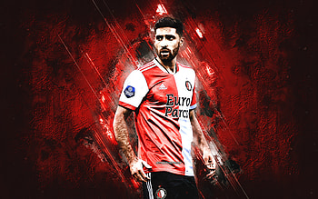 Alireza Jahanbakhsh, Feyenoord, Iranian football player, red stone background, grunge art, football, Feyenoord Rotterdam HD wallpaper