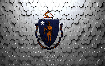 Flag of Massachusetts, honeycomb art, Massachusetts hexagons flag, Massachusetts, 3d hexagons art, Massachusetts flag HD wallpaper