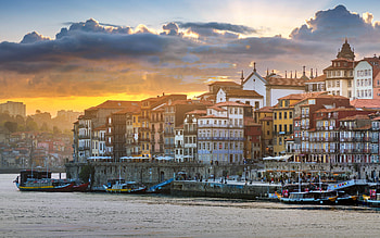Porto, Portugal, Portugal, city, boats, clouds, houses, water HD wallpaper