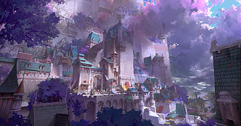 Castle, art, fantasy, qizhuyeganqiang, purple HD wallpaper