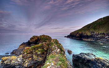 Landscape, Nature, Sea, Rocks, Sadness, Moss, Mainly Cloudy, Overcast, Sorrow HD wallpaper