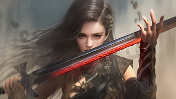 Fantasy Girl, art, sword, fantasy, woman HD wallpaper