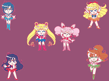 Chibi Sailor Scouts, chibi moon, venus, sailor moon, jupiter, mercury, mars HD wallpaper