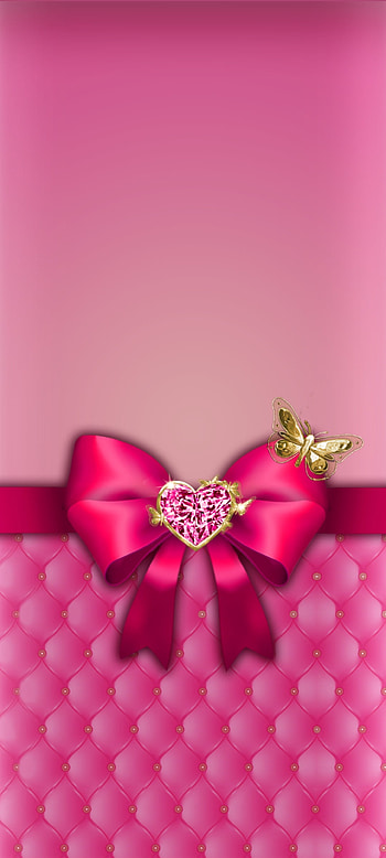 Pink heart Diamond, love, magenta, butterfly, ribbon, luxury, valentine HD phone wallpaper