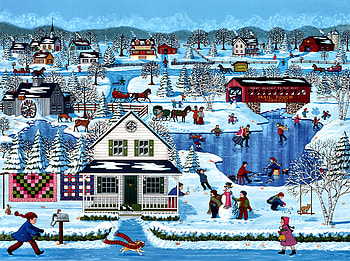 Winter Sampler F1C, winter, architecture, art, landscape, beautiful, four seasons, illustration, houses, artwork, scenery, wide screen, painting, snow HD wallpaper