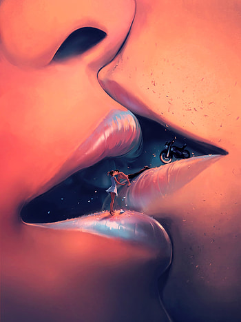 Art, Love, Couple, Pair, Kiss, Lips HD phone wallpaper