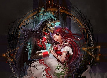 Immortal, fantasy, couple, redhead, girl, luminos, dark, death HD wallpaper
