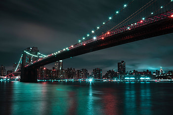 Cities, Usa, Night City, City Lights, Bridge, Backlight, Illumination, United States, Brooklyn HD wallpaper