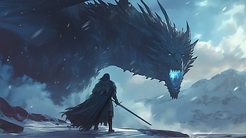 Game Of Thrones FanArt, the Knight and the Dragon, TV Show, Game Of Thrones, blue anime, ice dragon HD wallpaper