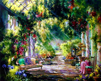 Sunlight Sonata, garden, sunlight, abstract, painting HD wallpaper