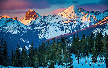 North Cascades Sunset, washington, peaks, snow, clouds, trees, sky, sunset, usa HD wallpaper