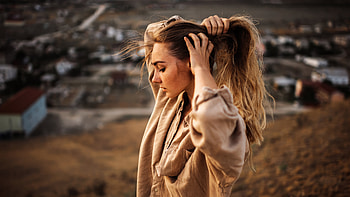 Girl Embracing The Breeze With Closed Eyes And Holding Her Hairs, girls, model HD wallpaper
