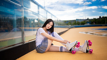 Rollerskating, Asian model, Roller skates HD wallpaper
