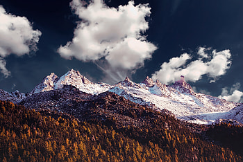 Mountains range, summit, clouds, sky HD wallpaper