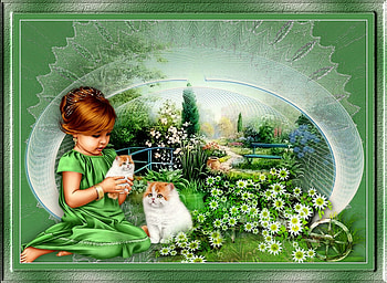 Child and her Kitten, cats, girl, green, child HD wallpaper