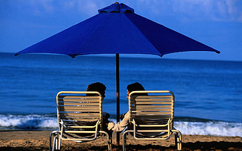 Sea, Beach, Love, Couple, Pair, To Lie Down, Lie, Girl, Umbrella, Guy, Sun Loungers, Sun Beds HD wallpaper