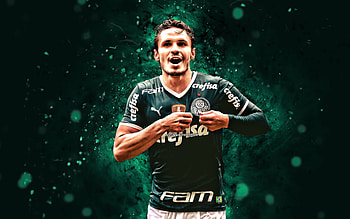 Raphael Veiga, , 2022, SE Palmeiras, green neon lights, brazilian footballers, soccer, Brazilian Serie A, football, Palmeiras FC, Raphael Veiga Palmeiras, Raphael Veiga HD wallpaper