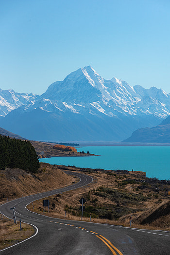 Nature, Mountains, New Zealand, Road, Turn, Lake Pukaki HD phone wallpaper