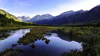 Eagle River Nature Center, Alaska, landscape, sky, water, mountains, reflections, usa HD wallpaper