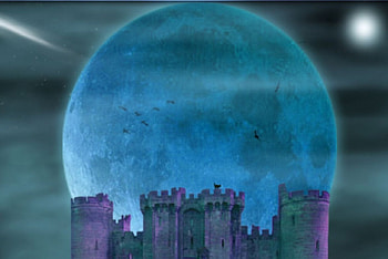 Blue Moon Castle, star, purple, sky, planets HD wallpaper