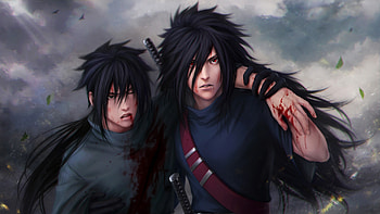 uchiha madara, uchiha izuna, naruto, look, wound, blood HD wallpaper
