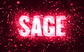 Happy Birtay Sage, , pink neon lights, Sage name, creative, Sage Happy Birtay, Sage Birtay, popular american female names, with Sage name, Sage HD wallpaper