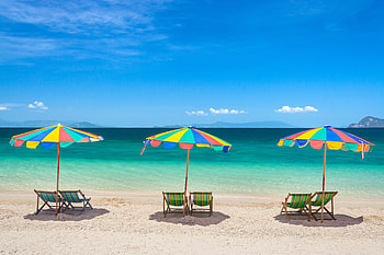 Summer Beach, Umbrellas, Sand, Shore, Sea HD wallpaper
