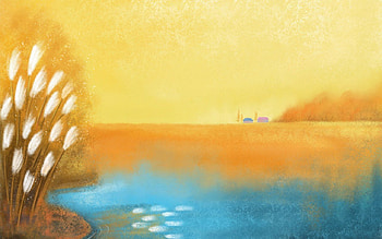 Golden season, season, painting, field, tree HD wallpaper