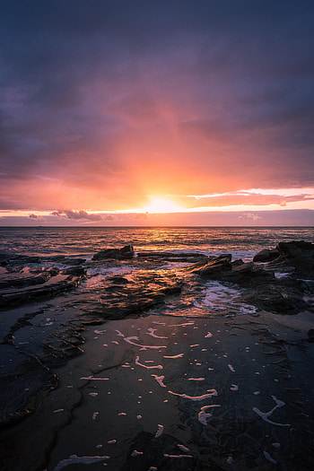 Landscape, Nature, Sunset, Sea, Rock, Horizon HD phone wallpaper