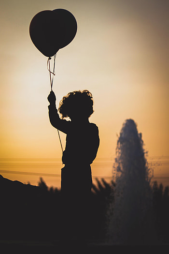 Sunset, Dark, Silhouette, Balloon, Child HD phone wallpaper