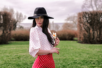 Cowgirl all dress up, skirt, outdoors, cowgirl, hat HD wallpaper