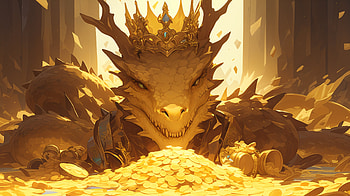 Majestic Dragon with Treasure - Fantasy, fantasy, dragon, treasure, crown, gold HD wallpaper