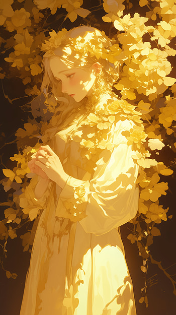 Golden Aesthetic Woman - Enchanting Floral, aesthetic, woman, golden, flower, yellow HD phone wallpaper
