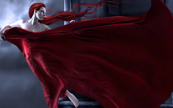 Red, dress, fantasy, woman HD wallpaper