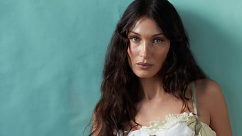 Girl Model Bella Hadid Is Standing In Aqua Blue Background Wearing White Dress Girls HD wallpaper