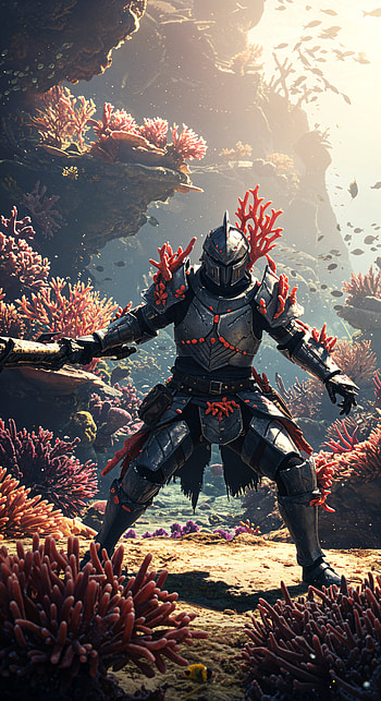underwater, knight, coral, fantasy HD phone wallpaper